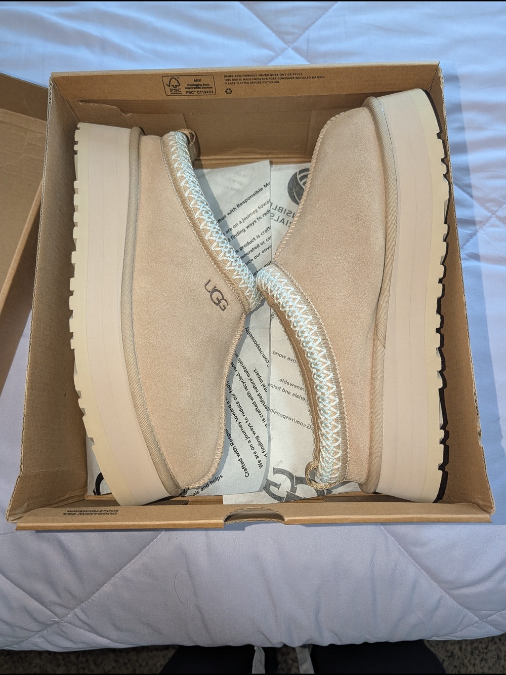 UGG Beige Suede Platform Slip-On Boots